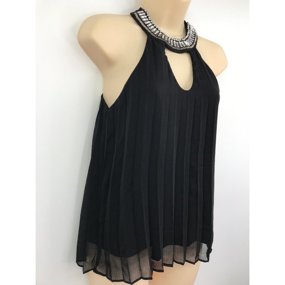 Miss Chievous Jeweled Beaded Collar Sleeveless Blouse Black XS NEW - Picture 2 of 5